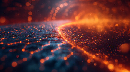 Fototapeta premium Abstract fiery orange backdrop with glowing elements in space design