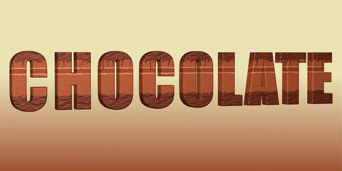 the word chocolate written in 3D with the texture of a sponge cake
