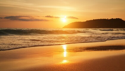 Fototapeta premium Close-up of a sunset beach in the background wallpaper.sunset at the beach