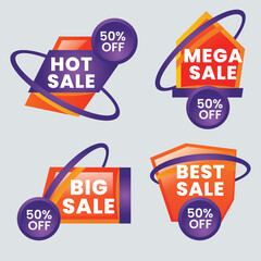 Set of vector red starburst, sunburst badges. Simple flat style vintage labels, stickers with sale discount text. Sale quality tags and labels. Template banner shopping badges.