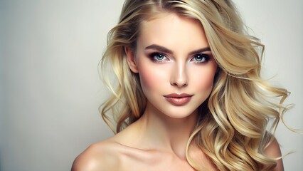 Naklejka premium Portrait of blond hair and white skin beautiful women, skin care ad, isolated white background
