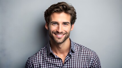 Fototapeta premium Happy man adult face caucasian isolated background handsome confidence portrait casual guy young person attractive