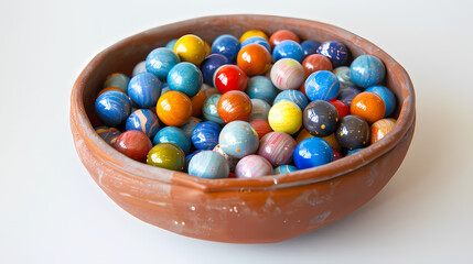 A bowl full of marbles of different colors