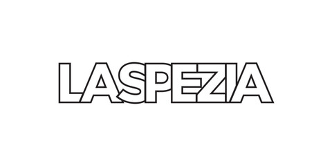 La Spezia in the Italia emblem. The design features a geometric style, vector illustration with bold typography in a modern font. The graphic slogan lettering.