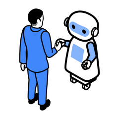ロボットと握手するビジネスマン