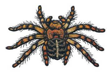 Detailed illustration of a tarantula spider on transparent background. Hand-drawn art for design and print.