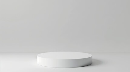 Minimalist white round pedestal against a plain background, perfect for showcasing products or design concepts with a clean aesthetic.