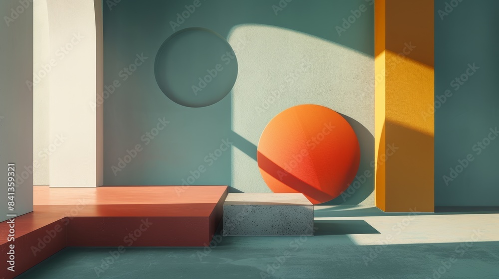 Poster simple geometric shapes and bold colors creating a harmonious composition, the absence of clutter and distractions allowing the viewer's attention to focus on the beauty of the design.