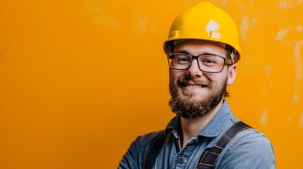 Confident Young Safety Engineer Smiles on Bright Color Background