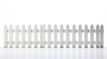 White picket wooden fence outdoors isolated on white background