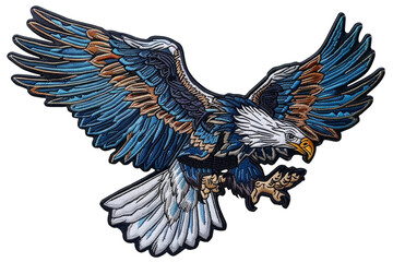 Fototapeta premium Vibrant Embroidered Eagle Patch with Detailed Wings Spread, Ideal for Jackets and Backpacks