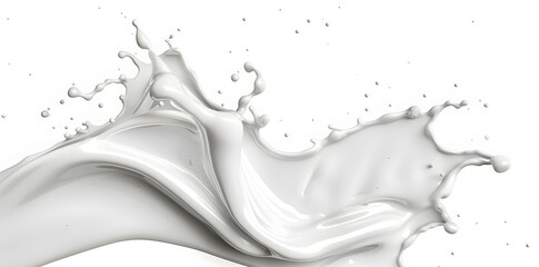 White milk or cream wave splash with splatters and drops isolated on white background
