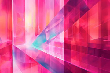 close up horizontal illustration of transparent fluorescent pink shiny geometric abstract background