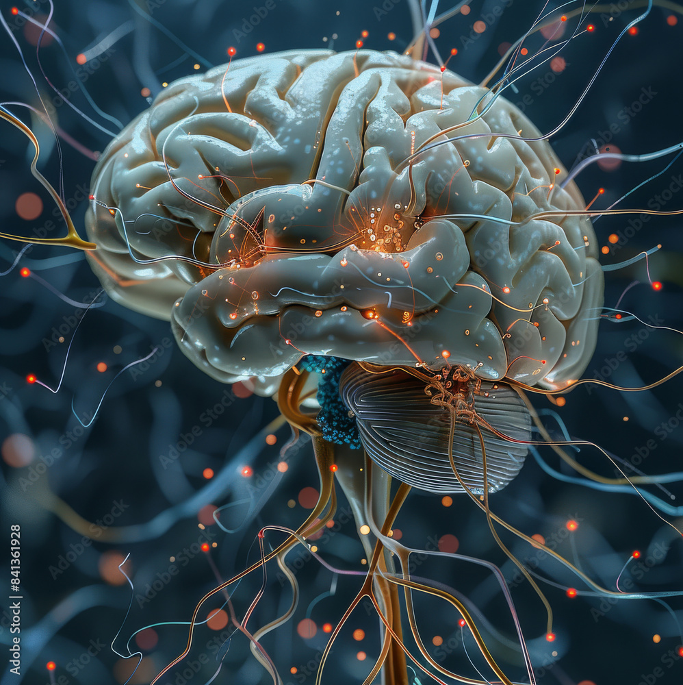 Aufkleber nerves in brain with electrodes. generative ai.