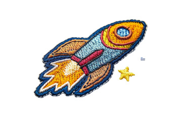  Embroidered Cartoon Rocket with Stars - Colorful Spacecraft Patch for Clothing and DIY Crafts