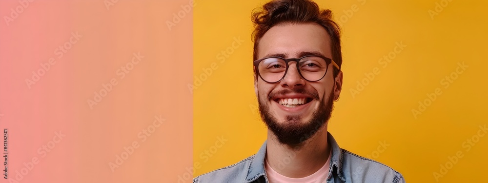 Canvas Prints Enthusiastic Young Software Developer Smiling Confidently on Colorful Background