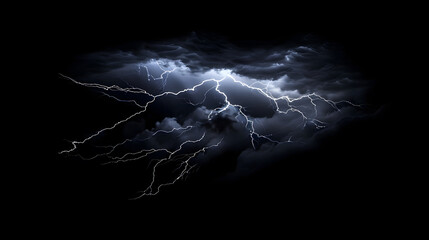 Flash of lightning on dark background. Thunderstorm lightning isolated