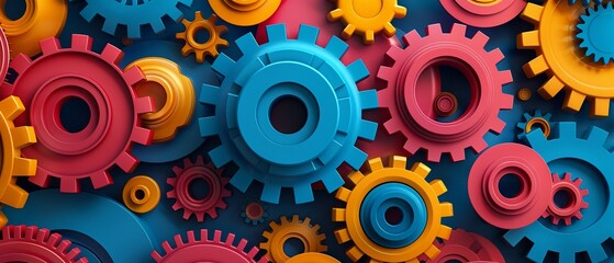 Tools and gears arranged neatly, Pop Art, Bold colors, Graphic design, High contrast and retro style 8K , high-resolution, ultra HD,up32K HD