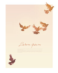 sumi-e style doves flying over a sunrise gradient background