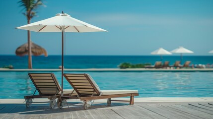 Beach Lounge Set-up Under the Sun, Ideal for Luxury Travel and Summer Vacation Themes