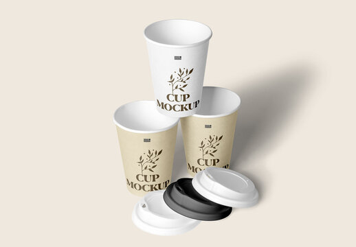 Perspective Paper Cup Stack Mockups