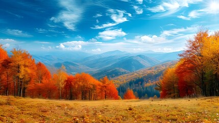 Fototapeta premium Majestic Autumn Landscape with Vibrant Foliage and Mountainous Vistas