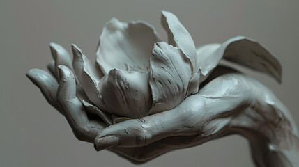 A clay hand holding a flower