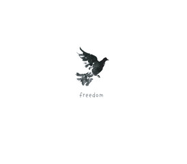 Minimalist design with a single black sumi-e style bird on white