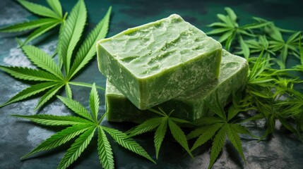 homemade green organic soap with cannabis