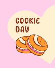 Cookie Day poster, pink and beige colors.