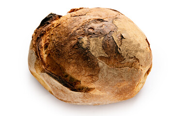 Civraxu intero e isolato su fondo bianco, tradizionale pane della cucina Sarda, cibo italiano 