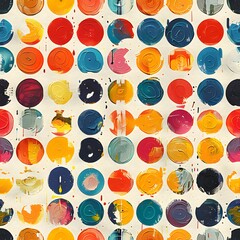 A colorful painting of many circles with different colors. The circles are all different sizes and are scattered throughout the painting. The painting has a vibrant and energetic feel to it