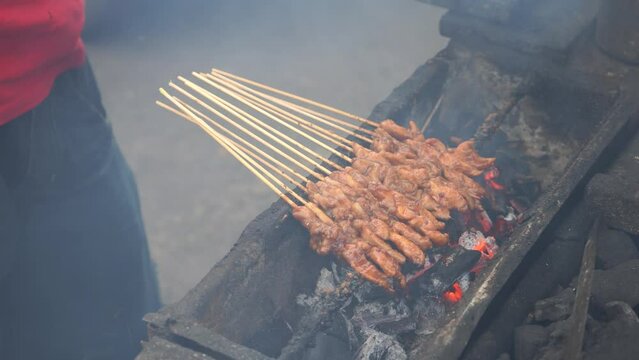 Sate or satay or sometimes written satai is food made ​​from pieces of meat (chicken, goats, sheep, cows, pigs, fish, etc.) are cut into small pieces, and pinned with satay puncture.​​