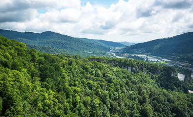 Obraz premium Mountain river valley landscape. Beautiful natural landscape.