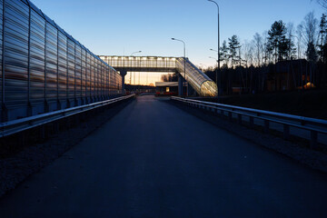 Overpass in the sunset. Photo taken using a wide-angle lens