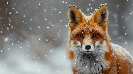 Obraz premium Playful Red Fox in Snowy Winter Forest Fluffed Fur and Wide Eyes