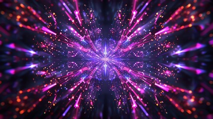 Fototapeta premium Abstract digital artwork with vibrant purple and pink light beams, creating a cosmic and futuristic effect. Ideal for backgrounds and designs.