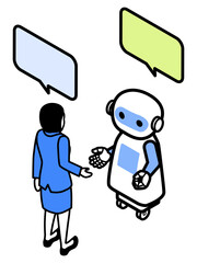 ロボットと会話するビジネスウーマン