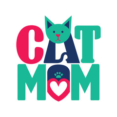 cat with heart, ﻿International Cat Day, vector illustration.