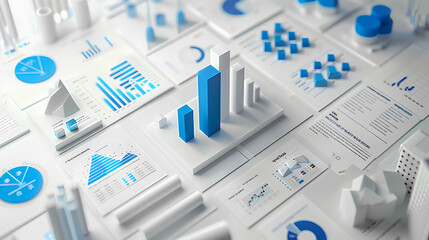 3D image of a bar graph positioned on a piece of paper.
