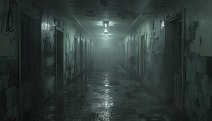 Haunted asylum Halloween event with creepy patients, dark corridors, and eerie sound effects