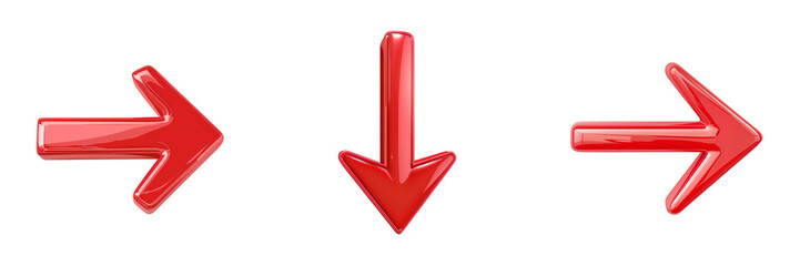 Red arrow pointing right, left, down. Arrow shape icon element .
