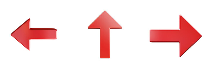 Red arrow pointing right, left, down. Arrow shape icon element .