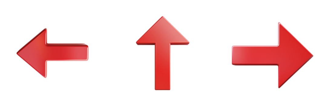 Red arrow pointing right, left, down. Arrow shape icon element .