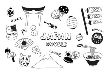 Japan doodle. Hand drawing styles with Japan culture items.