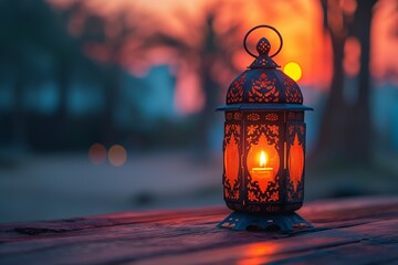 Ramadan lantern on sunset bsckground