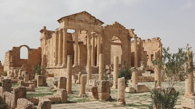 Roman Forum of Sufetula - Capitoline Temples of Sufetula. Tunisia. High quality 4k footage