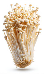 Falling enoki mushrooms isolated on white background, clipping path