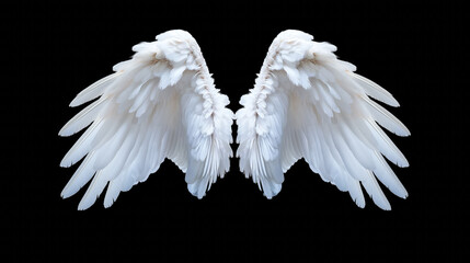 Pair of white angel wings isolated on black background