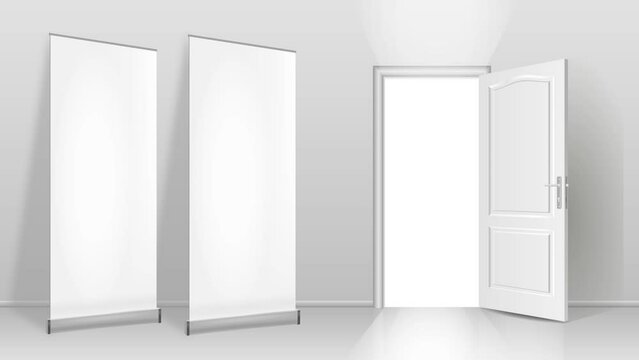An empty white banner in the interior. Place to copy, template